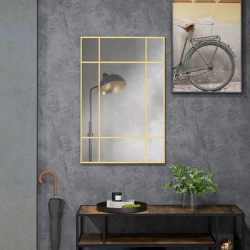Espejo Rectangular De Pared De Vidrio Y Metal Homcom 90x60 Cm Dorado