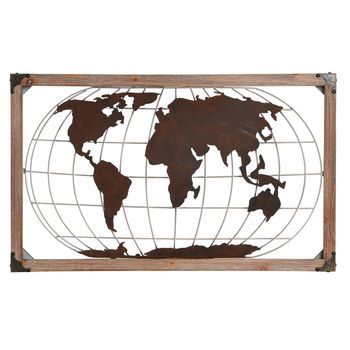 Decoracion Pared Metal Pino 75x6x46 Mapamundi