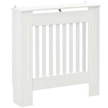 HOMCOM Cubre Radiador de MDF Blanco Diseño Moderno Estante para Radiador Vertical para Sala de Estar Dormitorio 78x19x81 cm   Aosom España