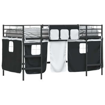 Cama Litera Para Niños Con Cortinas Liso Negro 107 X 203 Cm Vidaxl