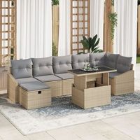 juego de sofa de jardin de 8 piezas con cojines beige ratan poliester v2980 unico  beige