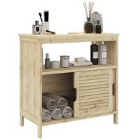 mueble bajo lavabo de bambu con puertas correderas y balda abierta homcom 60 x 30 x 60 cm r natural