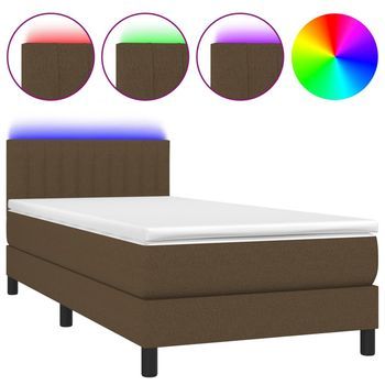 Cama Box Spring Colchón Y Luces Led Tela Marrón Oscuro 90x200cm Vidaxl