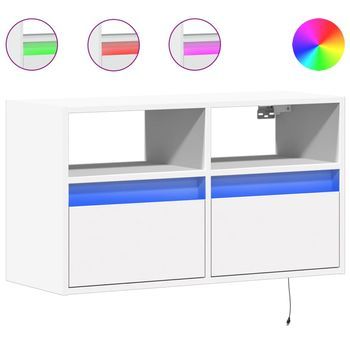 Mueble De Tv | Mueble De Salón | Gabinete De Tv De Pared Con Luces Led Blanco 80x31x45 Cm