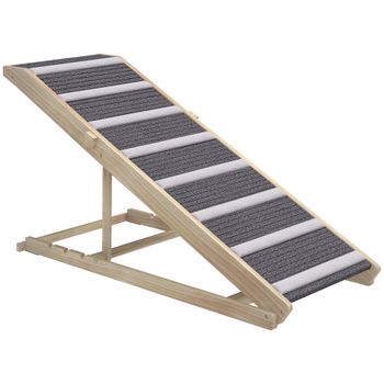 PawHut Rampa para Perros Plegable y Altura Ajustable 41-60 cm Rampa para Mascotas de Madera con Alfombrilla Antideslizante