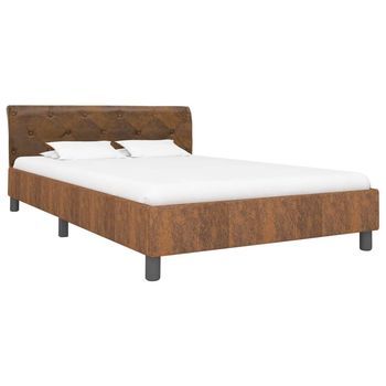 Estructura De Cama De Piel De Ante Artificial Marrón 140x200 Cm