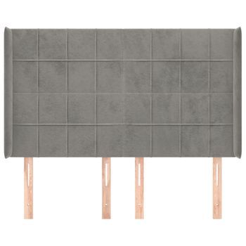 Cabecero Cama Mueble De Dormitorio Con Orejas De Terciopelo Claro 147 X 16 X 118/128 Cm Gris M02_0003775