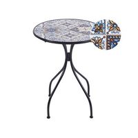mesa de balcon exterior metal estilo vintage tablero de mosaico estructura hierro negro civita