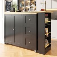 isla de cocina con ruedas giratoria 360 extensible de 135 a 203 cm negra