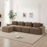 canape de esquina modular de 4 plazas con chaise longue en terciopelo estilo nube marron asiento profundo sin montaje antideslizante