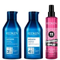 redken extreme shampoo and conditioner for damaged hair with thermal spray heat protector