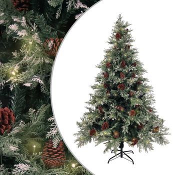 Árbol De Navidad | Decoraciones De Navidad Con Luces Y Piñas Pvc Pe Verde Y Blanco 150 Cm Cfw680655
