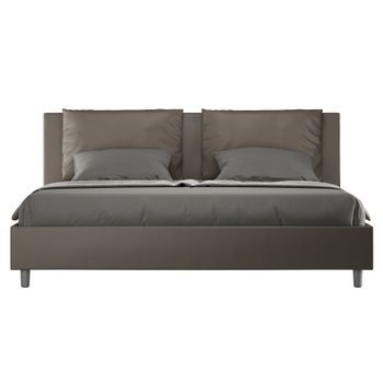 Cama Para Adultos Moderna Con Cojines Acolchados De Piel Sintética Anja.-color Marrón-ropa De Cama 200x200 Cm