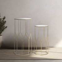 juego de 2 mesas auxiliares de metal y cristal 50x46x100-40x37x80 cm
