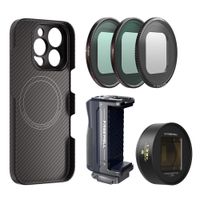 kit completo para cineastas de freewell con funda para telefono con montura de 17 mm y lente anamorfica dorada de 133x para iphone 18171615 pro y pro max