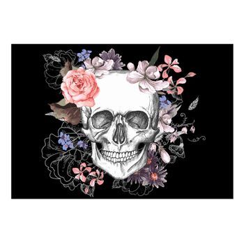 Papel Pintado 3d - Skull And Flowers (150x105 Cm)