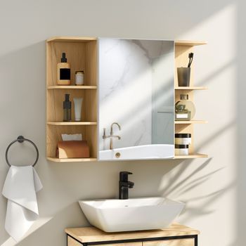 Armario De Baño De Pared De Melamina Homcom 80x20x59 Cm Natural