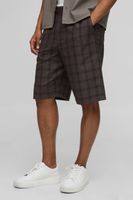 pantalon corto holgado largo con cintura elastica y estampado de cuadros brown
