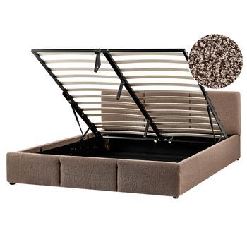 Cama Con Almacenaje De Terciopelo Gris Pardo 160 X 200 Cm Acolchado Almacenaje Bousse