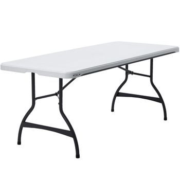 Mesa Rectangular Patas Abatibles, 182x76x74 Cm, Blanco Efecto Granito