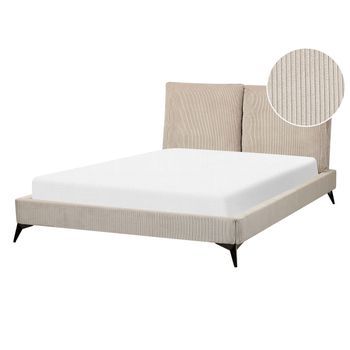 Cama Con Somier Moderno Tapizado De Pana Somier De Listones Cabecero Acolchado 140 X 200 Cm Gris Pardo Melle