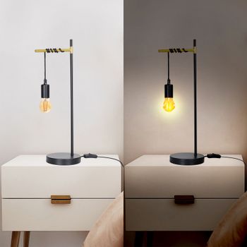 Aigostar lámpara de mesa retro E27, lámpara de escritorio industrial de metal con cable de 180cm con interruptor, lámpara de noche(sin bombilla), negro/dorado