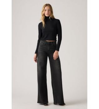 Levi's para mujer. 0039B-0000 Jeans 728 de pierna ancha y tiro alto negro (29/30), Casual, Algodón, Denim