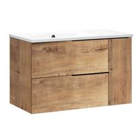 kibath mueble de bano con lavabo tribu 80x45 cm acabado roble ostippo mate 2 cajones suspendido