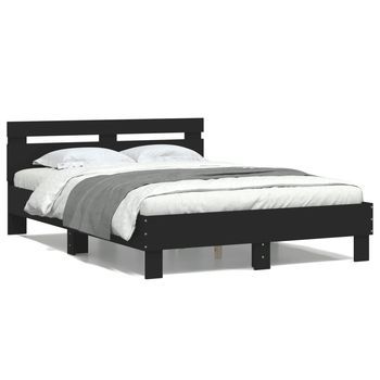 Estructura Cama Con Cabecero Madera Ingeniería Negro 120x200 Cm