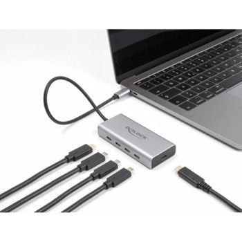 Hub DeLOCK 5 puertos 10 Gbps USB Type-C con PD 85 W cable 30 cm