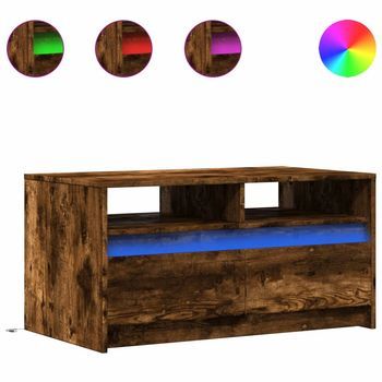 Mesa De Café | Mesa De Centro Con Luces Led Madera De Ingeniería Roble Ahumado