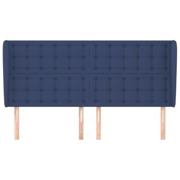 Cabecero Cama Mueble De Dormitorio Con Orejas De Tela 183 X 23 X 118/128 Cm Azul M02_0003058