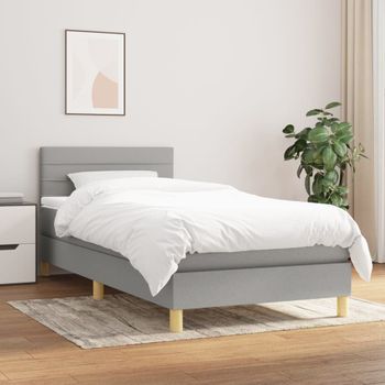 Cama Individual | Cama Box Spring | Cama Para Adultos Con Colchón Tela Gris Claro 90x190 Cm Cfw731860