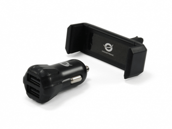 CARGADOR COCHE CONCEPTRONIC CUSBCAR2AKIT USB 2A NEGRO + SOPORTE