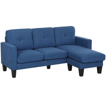 HOMCOM Sofá Chaise Longue Reversible con Estructura de Acero Tapizado en Chenilla 186x130x84cm Azul
