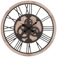reloj de pared con engranajes de color natural y negro d79 cm