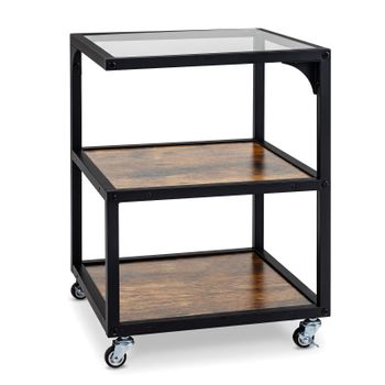 Costway Mesita Auxiliar Móvil con Ruedas 3 Niveles Vidrio Templado Marco Metálico Capacidad 20 kg por Estante para Salón 40 x 40 x 55 cm Marrón