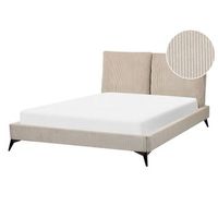 cama con somier moderno tapizado de pana somier de listones cabecero acolchado 140 x 200 cm gris pardo melle