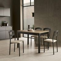 mesa extensible atenas estructura en negro texturizado y encimera en roble 110 - 170 cm ancho x 76 cm alto x 70 cm fondo