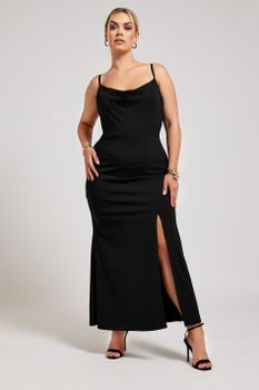 Yours London Vestido Negro De Tirantes Escote Suelto Con Encaje, Mujer Curvy Y Tallas Grandes, Yours London