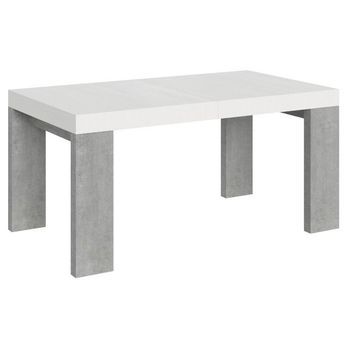 Mesa Rectangular Extensible Blanca Y Gris Cemento 160 A 420 Cm Ribo-soporte 2 Pies