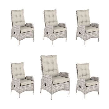 Pack 6 Sillones Para Exterior, Aluminio Resistente, Aluminio Y Ratán Sintético Plano, Color Gris Claro, Sillon:63x67x120