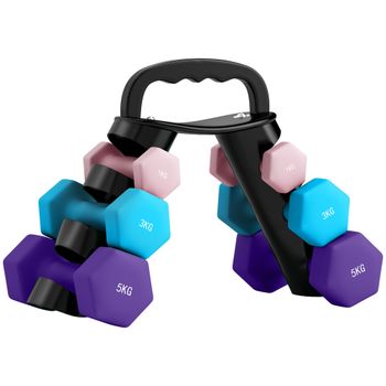 SPORTNOW Set de mancuernas con soporte de almacenamiento, set de 6 mancuernas para entrenamiento fitness, 2 x 1kg, 2 x 3kg, 2 x 5kg