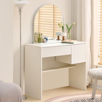 Tocador Moderno Con Espejo - Mueble De Dormitorio - Mdf - Blanco (90x40x135cm)