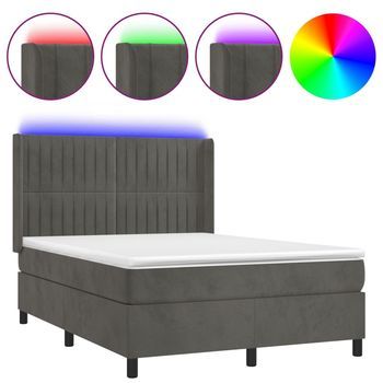 Cama Box Spring Colchón Y Led Terciopelo Gris Oscuro 140x200 Cm Vidaxl