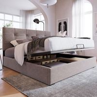 cama doble tapizada 140x200 gris claro terciopelo hidraulica cabecero ajustable somier lamas metal diseno moderno
