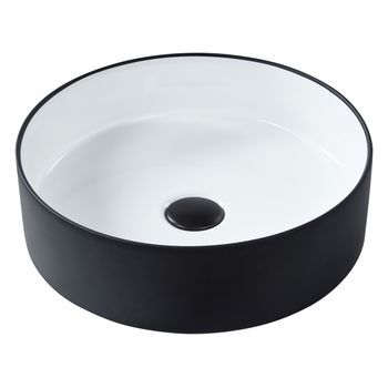 Lavabo Sobre Encimera De Cerámica Baño ⌀ 40 Cm Blanco Y Negro Acabado Brillante Tebar
