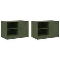 2 uds muebles tv  mueble de salon  armario tv acero verde oliva 67x39x44 cm
