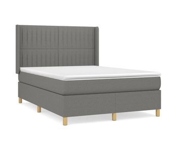 Cama box spring con colchón tela gris oscuro 140x200 cm rayas verticales