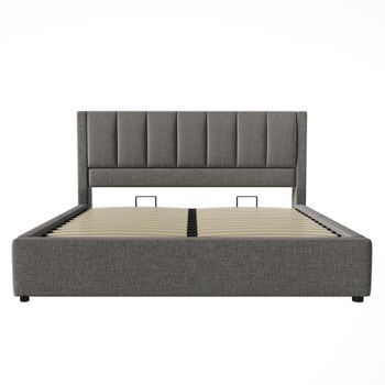 Cama Tapizada 160x200 Cm - Cama Doble Con Soporte Oculto Para Bebidas Y Estación De Carga - Gris